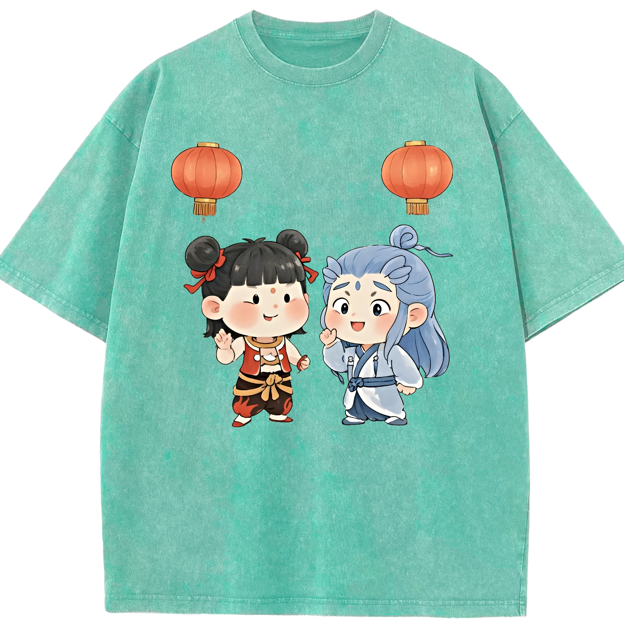 （画像用） Ne Zha 2 ナタ 魔童の大暴れ 綿100% ヴィンテージ風 半袖Tシャツ（フロントプリント）